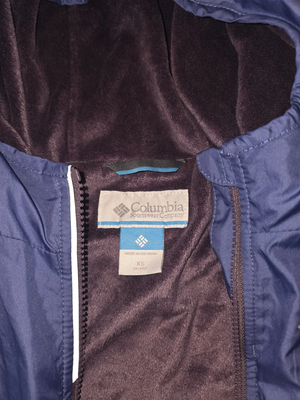 Columbia Kids Blue Hooded Rain Jacket with Fleece Lining